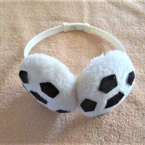 Adjustable earmuffs - plush - white with black spots Sz OSFA